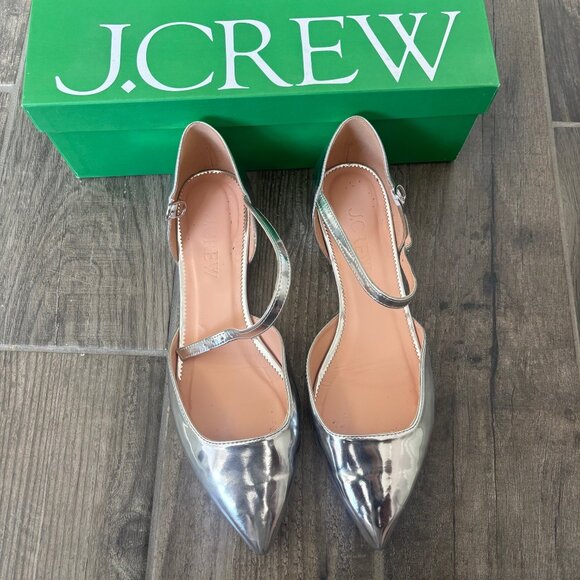 J. Crew Metallic Leather Ankle Strap Flat - Picture 1 of 4